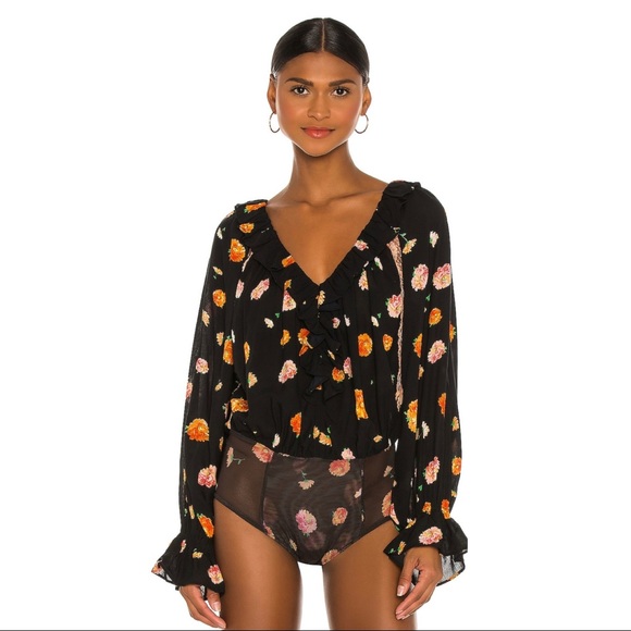NEW FREE PEOPLE FLORAL PRINTED LONG SLEEVE BODYSUIT - Picture 2 of 9